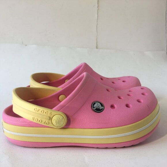 Girls Crocs Pink and Yellow Clogs Size J 1 Kids Shoes Original - Picture 6 of 14